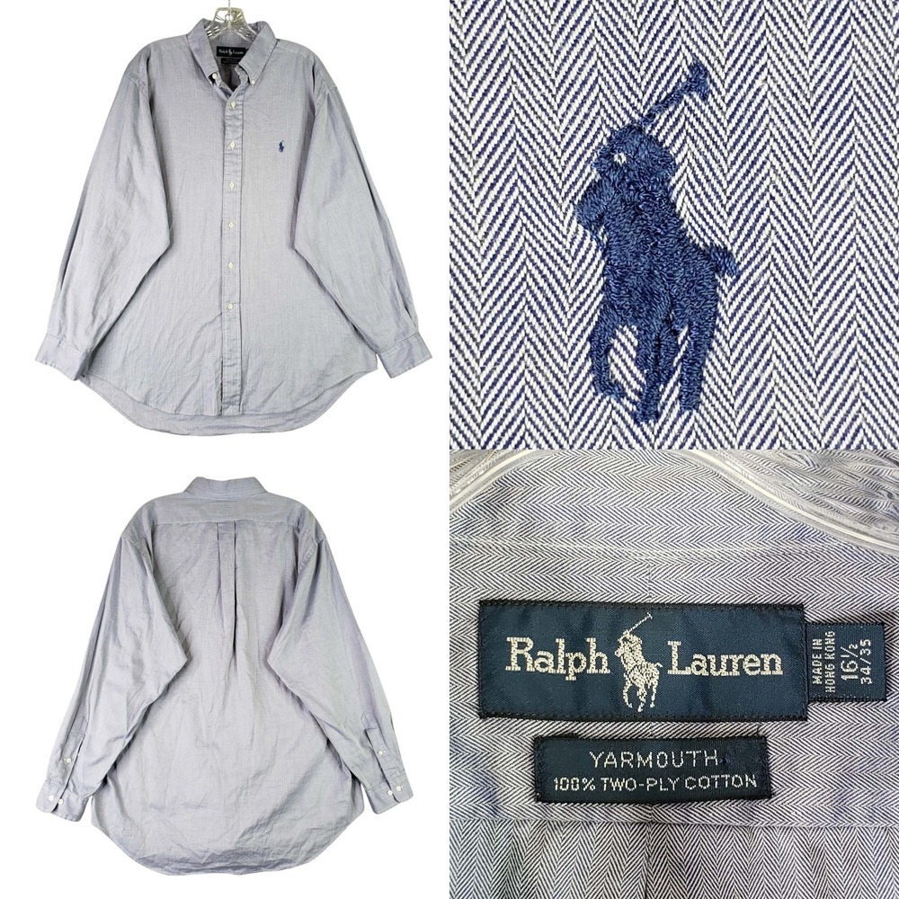 Polo Ralph Lauren Shirt Oxford Button Down Mens 16.5 XL Fit Blue Herringbone